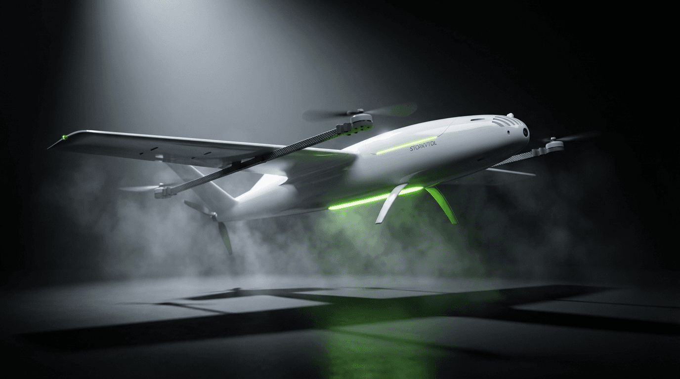Stork VTOL launching at dawn